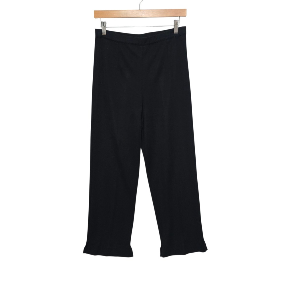 MING‎ WANG Black Knit Straight Leg Cropped Pants Ruffle Hem Womens Size Small